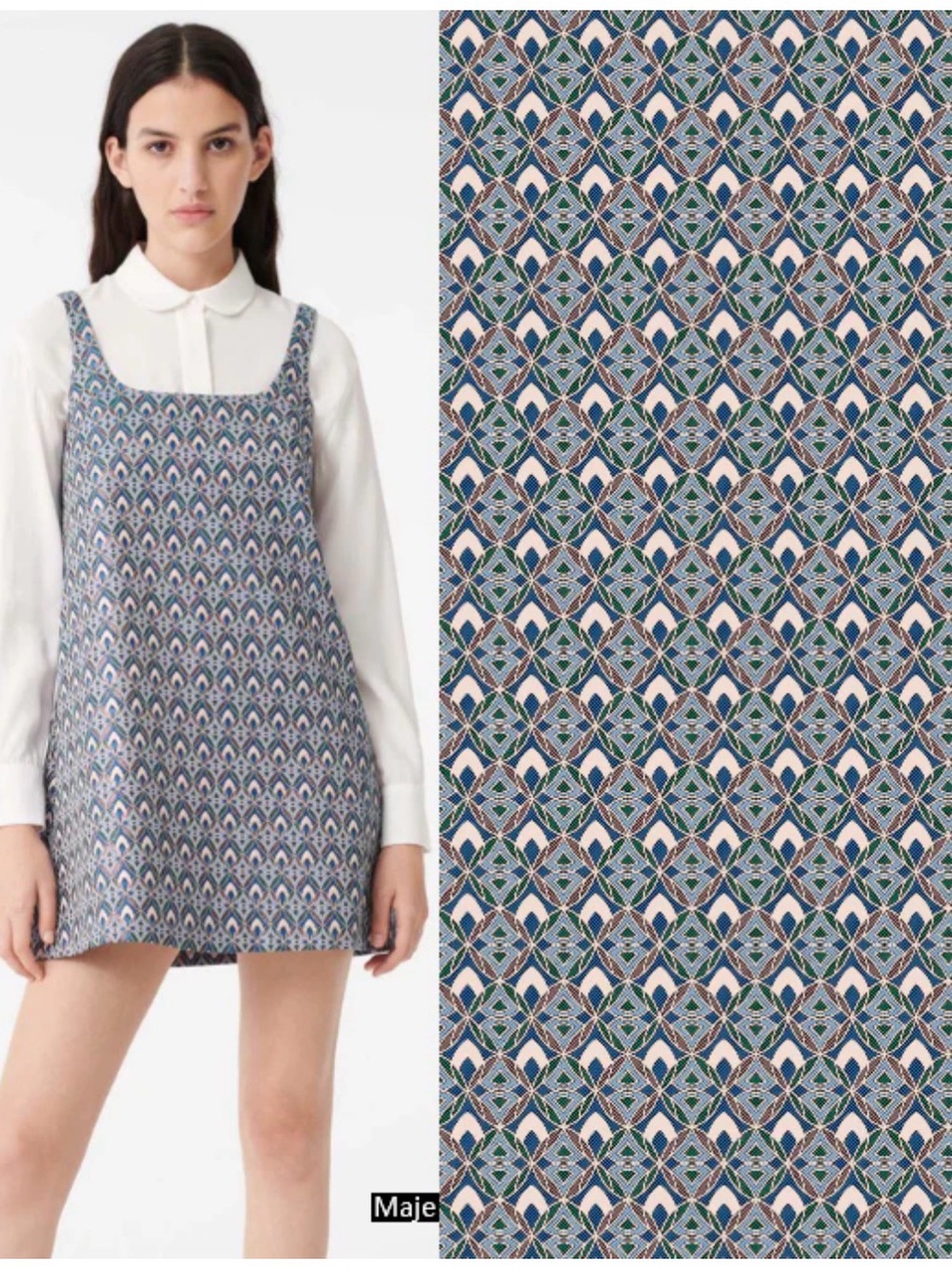 Maje Multicolor Geometric Jacquard Dress — Blue, Green, Pink